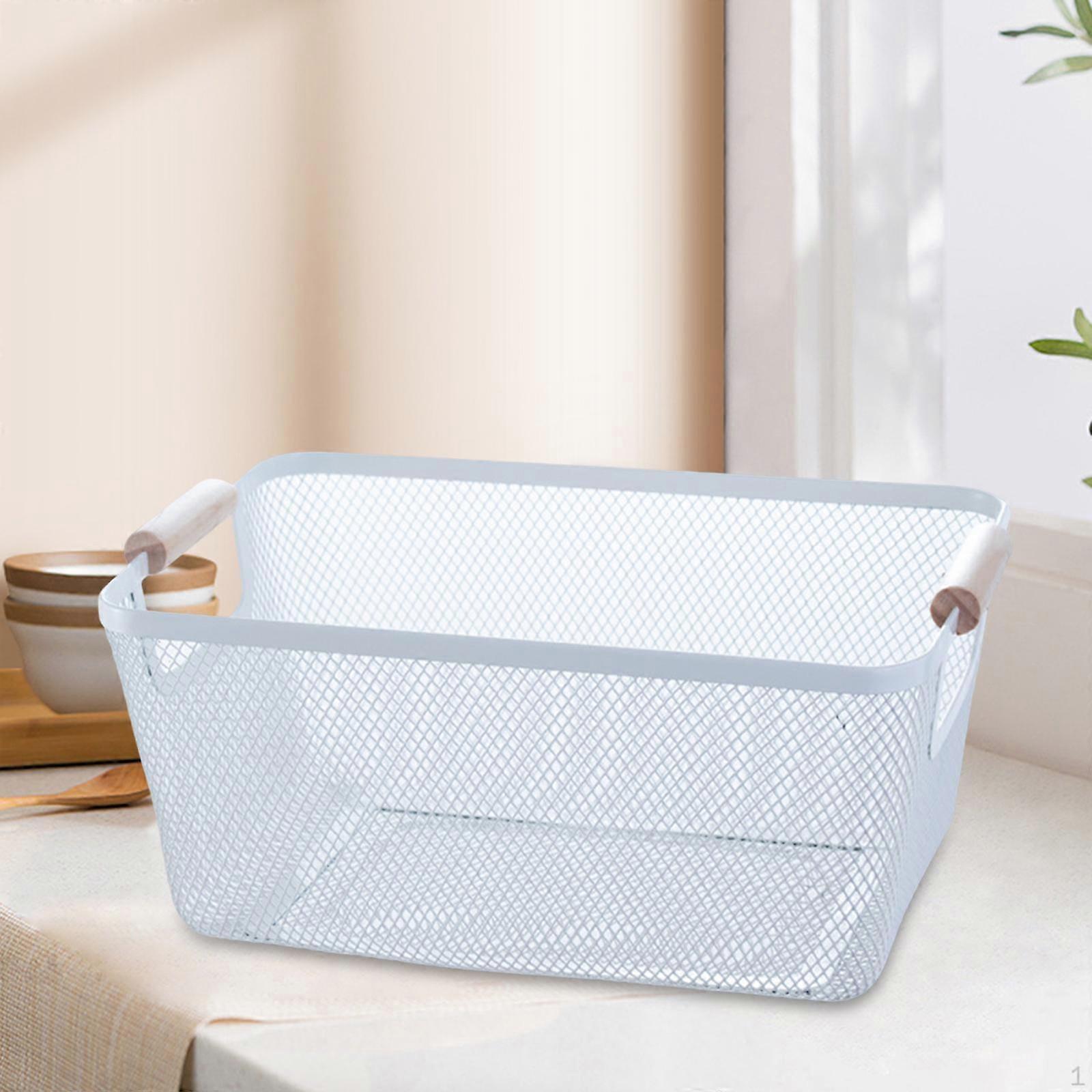 Mesh Container with Wooden Handles for Storing Snacks in Living Room Or Kitchen