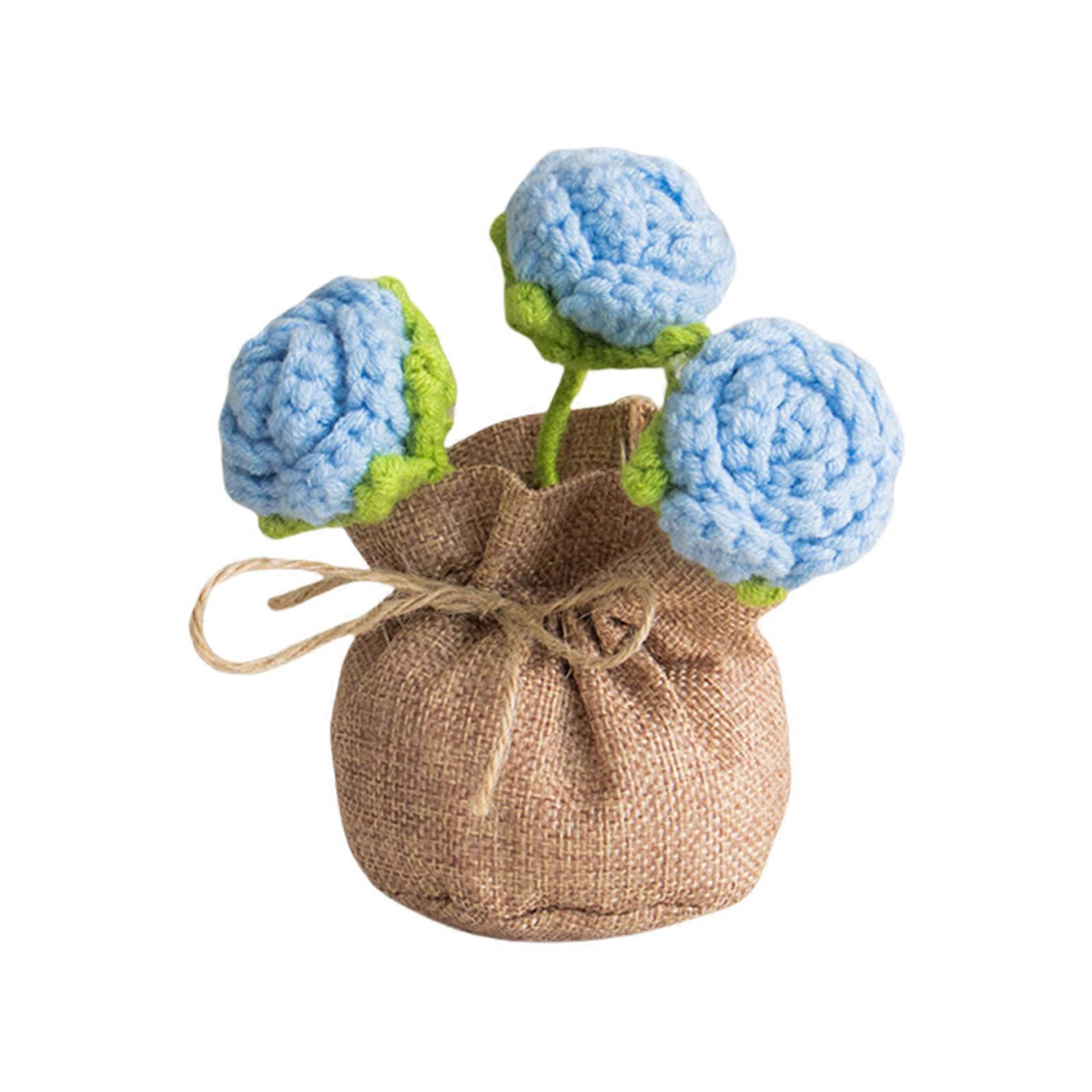 Thread Crochet Artificial Rose Tiny Farmer Telecommute Deck Artisanal Safe Decorative Accent For Shelf Desk Display Multicolor