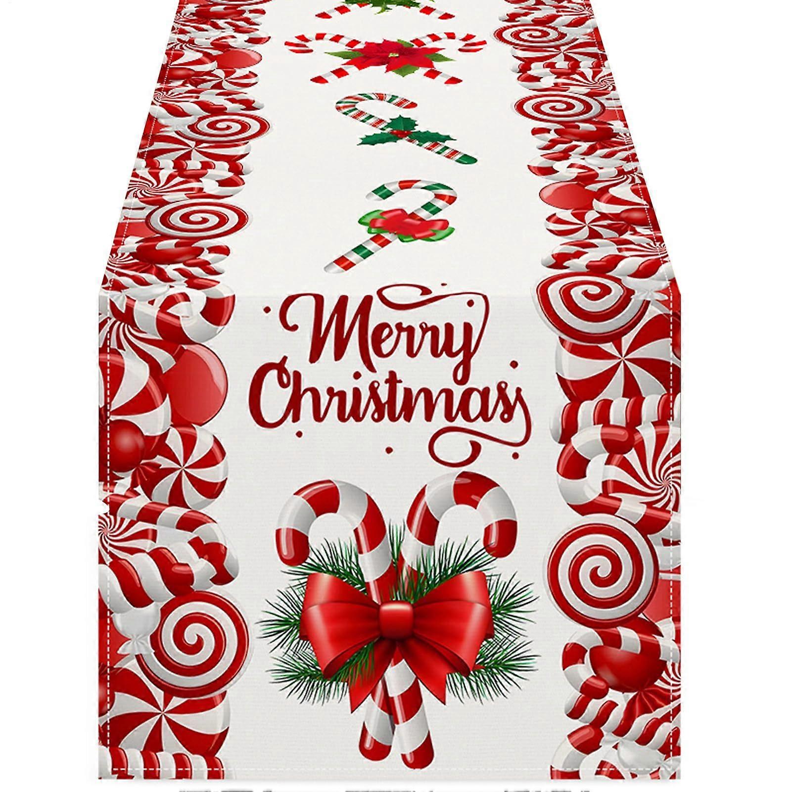 Christmas Rectangular Tablecloth with Candy Cane Design for Holiday Dining Table Decor in Homes Cafes Restaurants