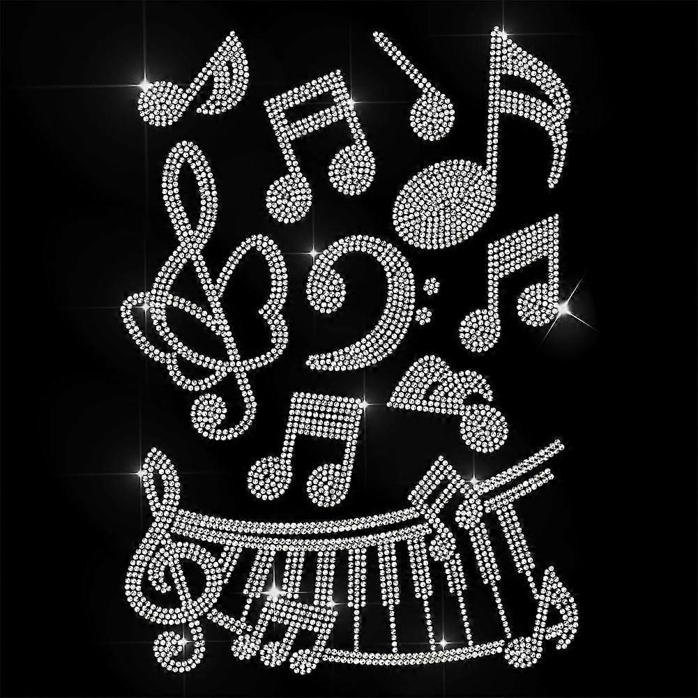 White Rhinestone Iron on Transfer Music Notes Bling Diamond Hotfix Patches for Clothes 11.6"x8.2" Large Iron On Sequin Applique for Jeans Jacket Caps 