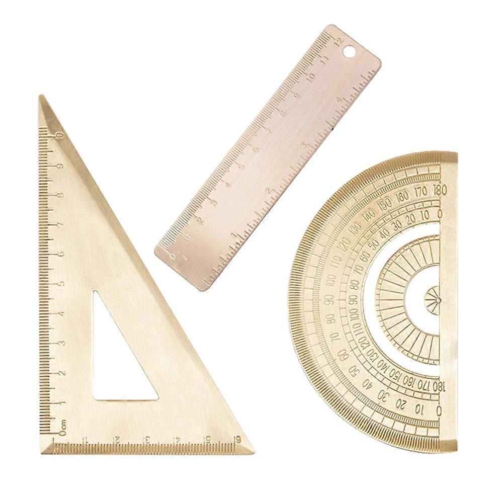 1 Set Geometry Ruler Tool Brass Protractor Straightedge Drawing Triangle Ruler