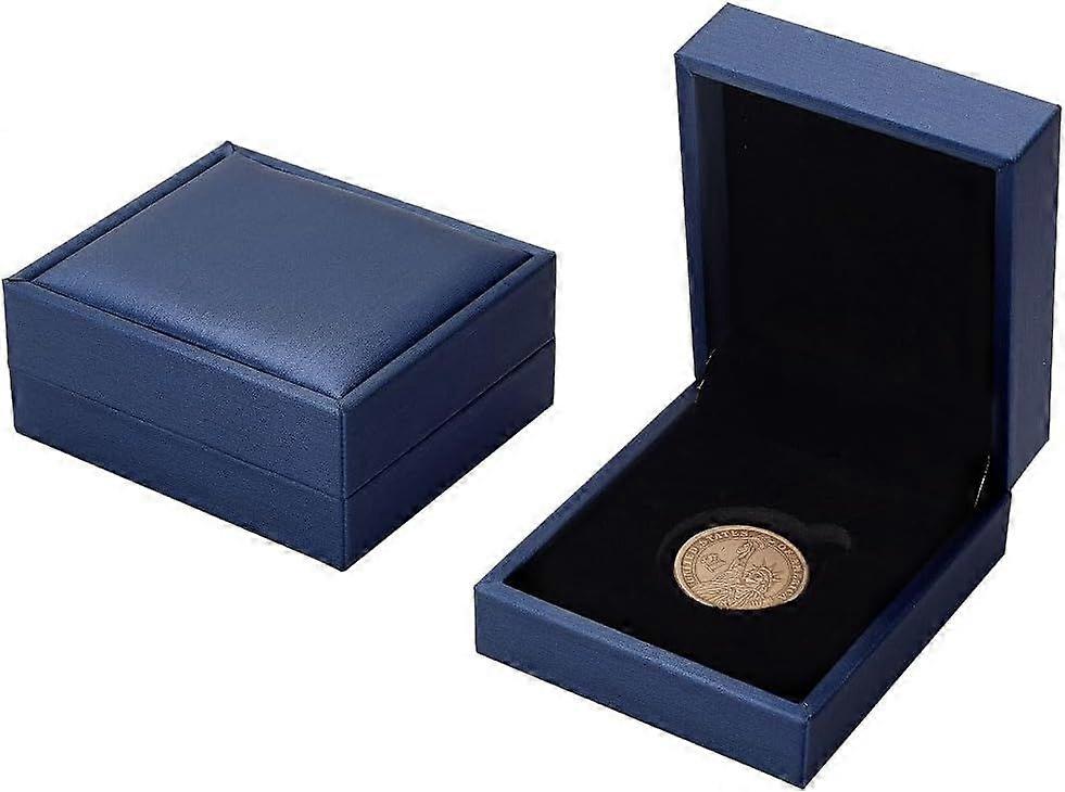 2 Pcs 30mm Coin Presentation Display Box Steel Blue Color Rectangle PU Imitation Leather Coin Storage Boxes with Velvet Inside Commemorative Coin Chal