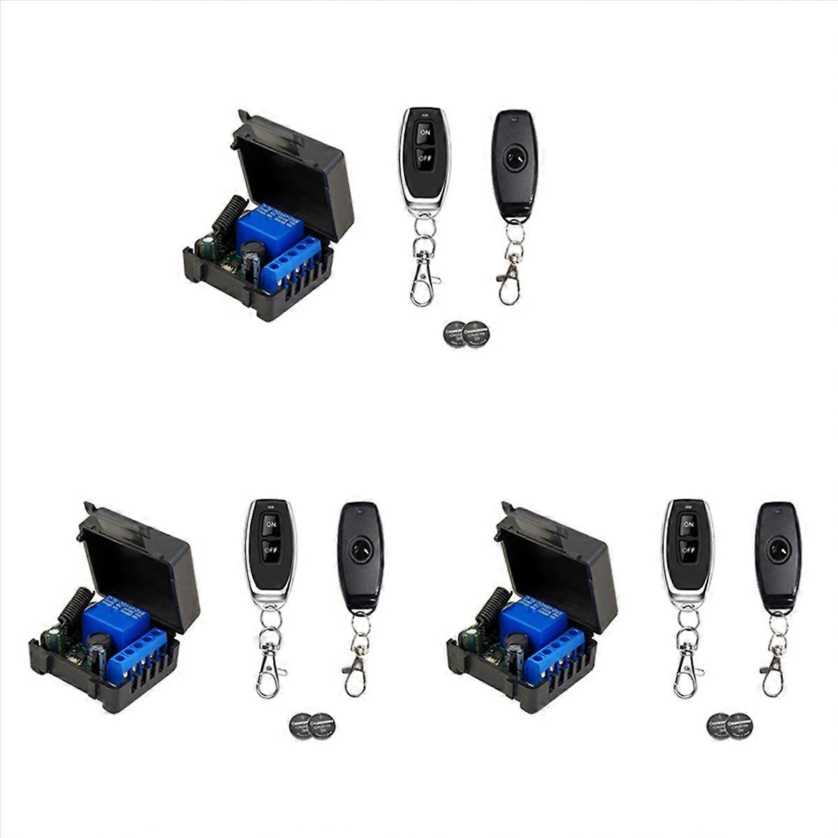 3X 433 Mhz Wireless Switch Receiver DC 12V Single Relay Receiver Module with 6 Remote Transmitter
