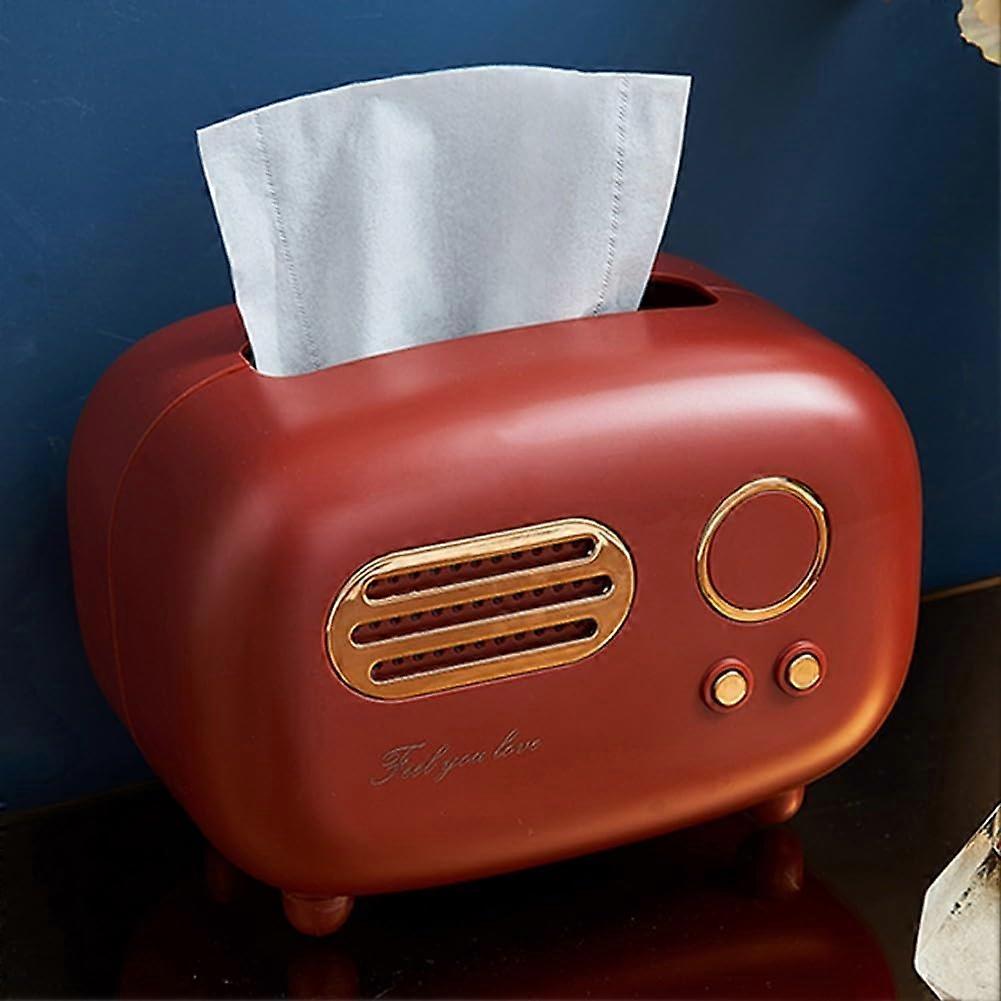 Retro Radio Napkin Tissue Box Holder, Decorative Table Dispenser for Home Office Car, Red