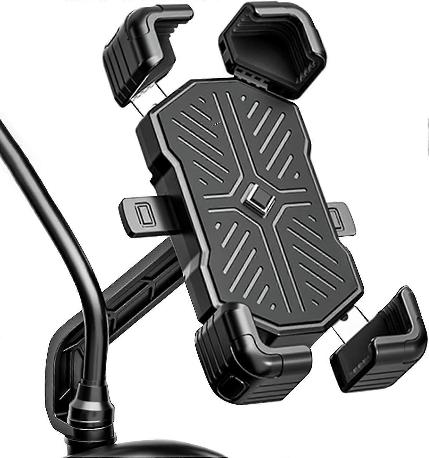 Motorcycle Phone Mount, 360 Rotatable Bike Phone Holder, One-Push Automatically Lock & Quick Release Handlebar