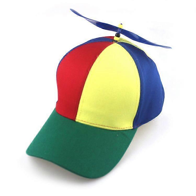 Cute propeller cap for adults, unisex, with removable bamboo dragonfly design and adjustable snap closure, outdoor splash protection, green and blue.