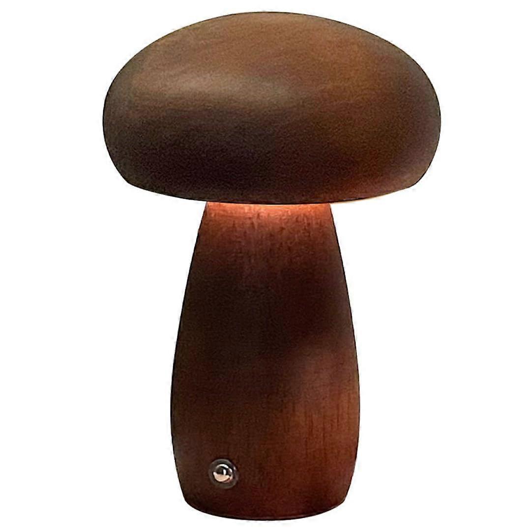 Mushroom Table Lamp Solid Wood LED Rechargeable Touch Night Light with Three Lighting Modes Walnut