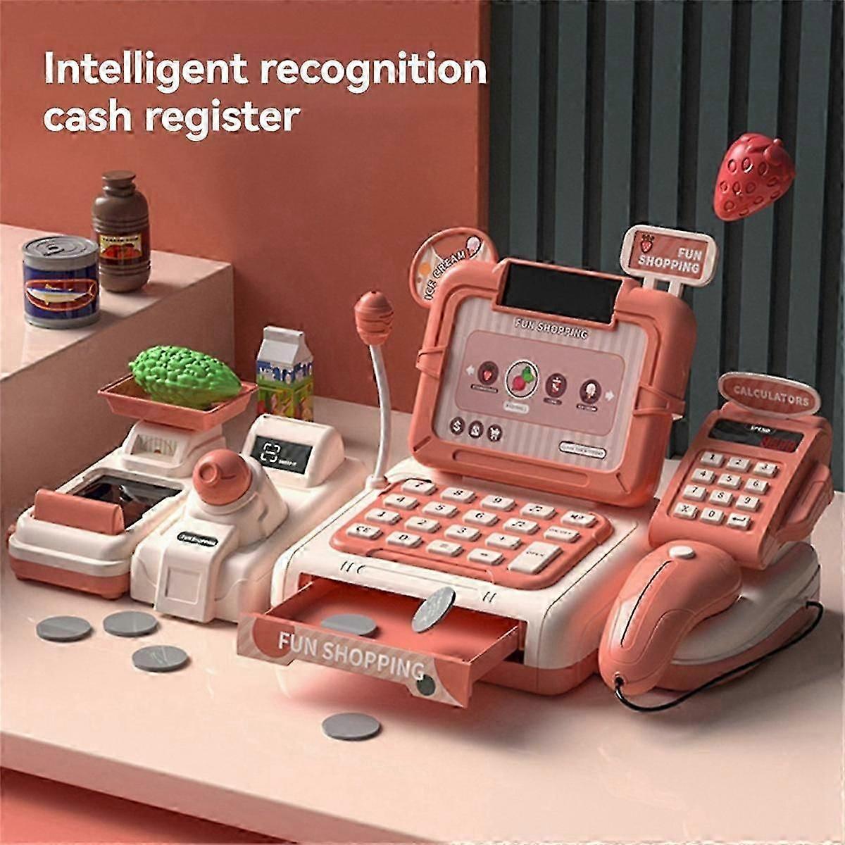 Pretend play cash register for kids with scanner sounds and light