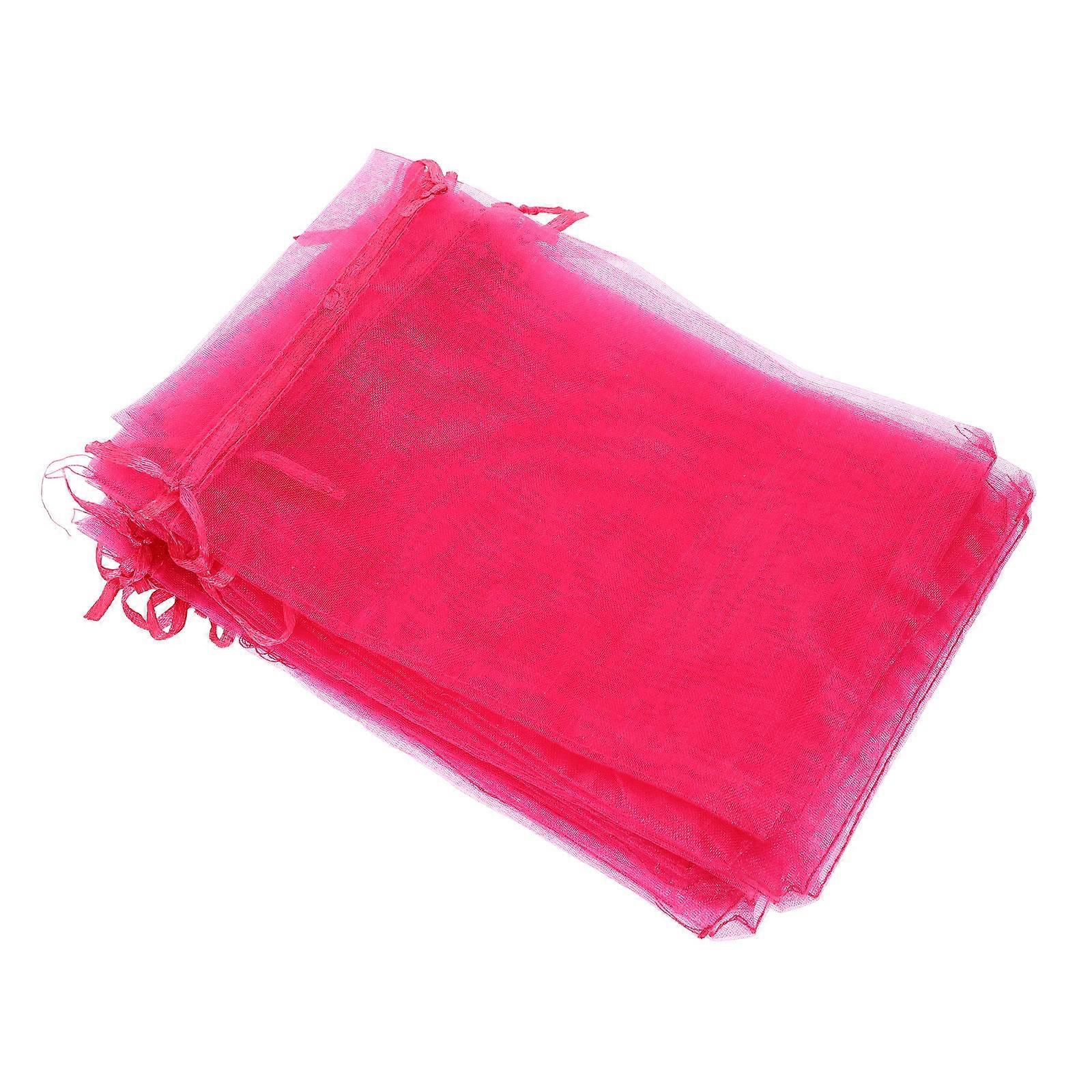 100Pcs Rosy Mesh Drawstring Bags for Storage Use Gauze Gift Pouches
