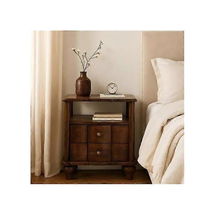 Solid Wood 2-Drawer Bedside with Open Shelf, Brown