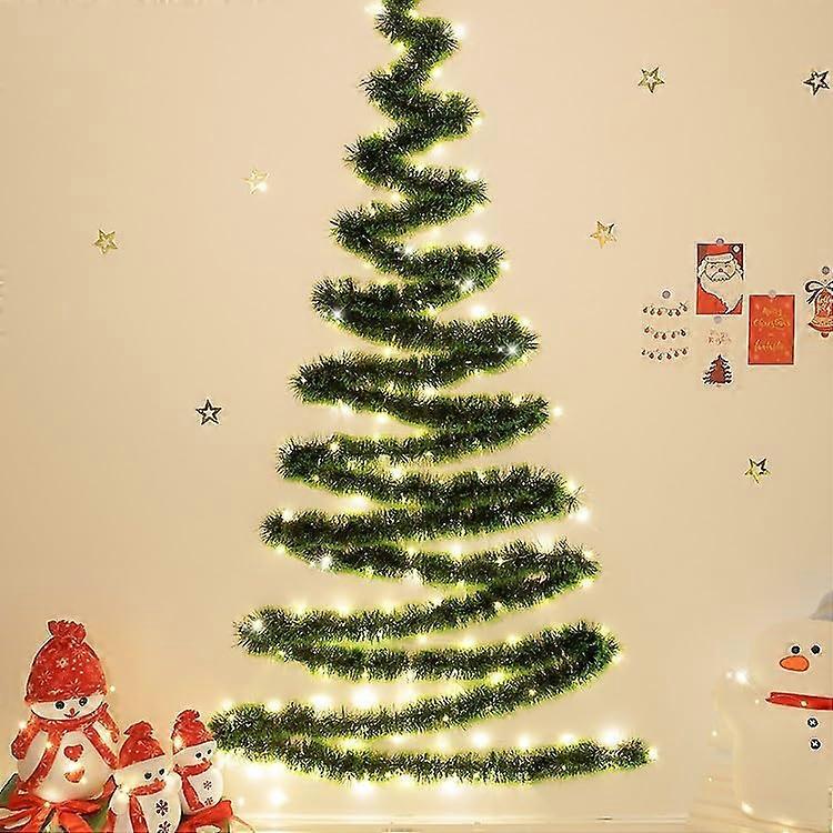 Wall Mounted Christmas Tree Garland with Warm White Lights, Space Saving Flat Design for Small Spaces 9.8ft