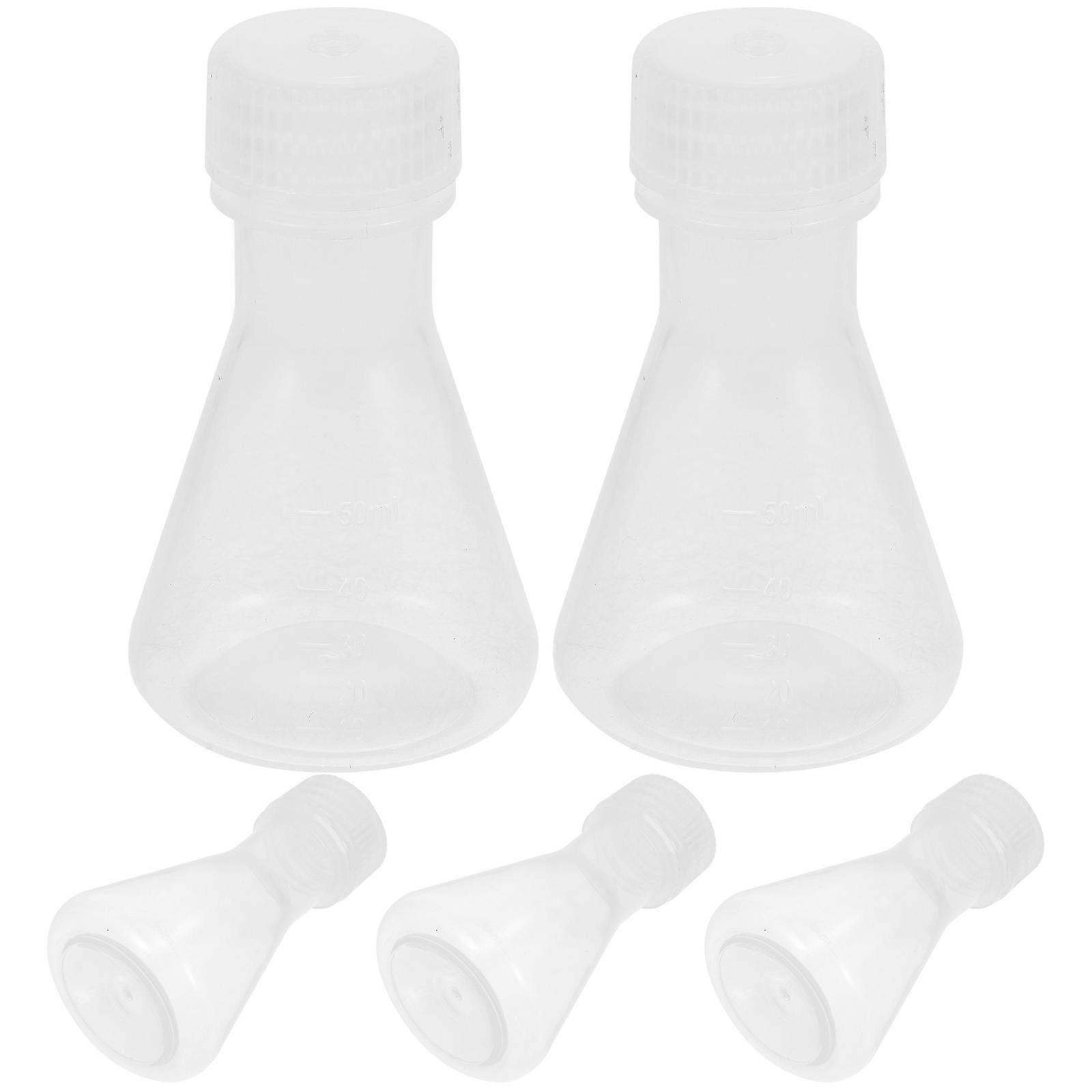 Plastic Chemistry Lab Flasks Conical for Storage Use 5Pcs with Stopper