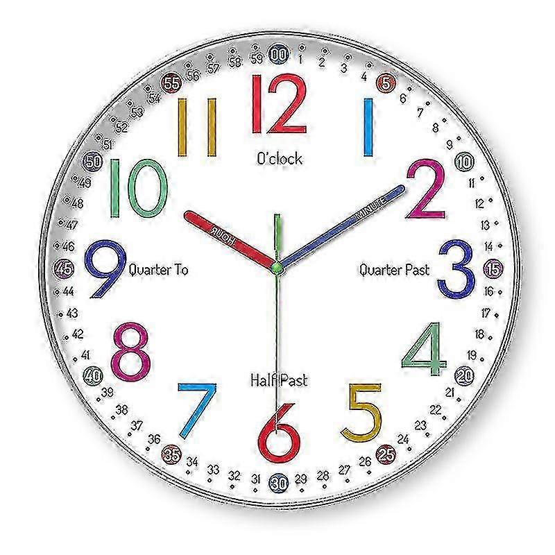 Children's Learning Clock - 30cm Silent Analog Educational Wall Clock for Kids