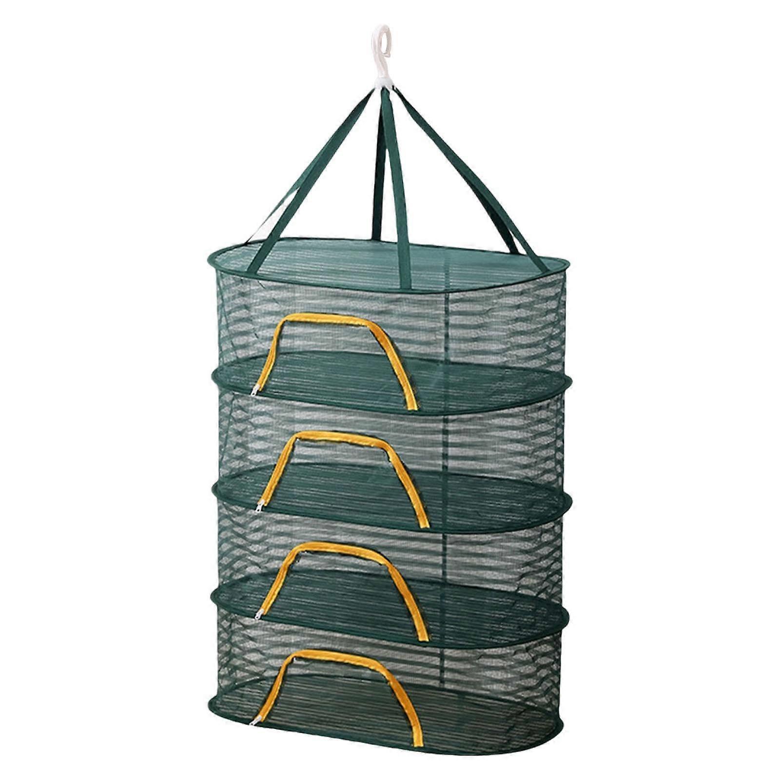 Large Capacity Hanging Mesh Drying Rack with Windproof Zipper, Four Layer Foldable Food Storage