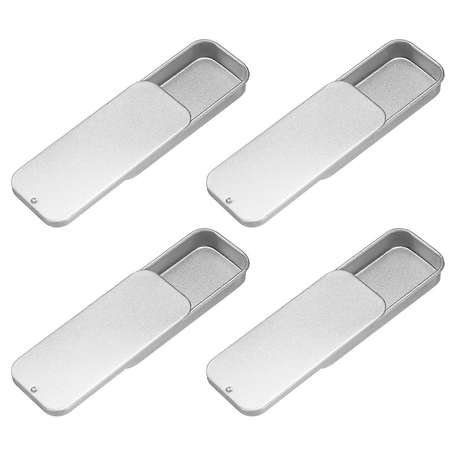 4Pcs Small Metal Tins with Sliding Lids, Rectangular Slide  Containers for Lip Balm and Storage