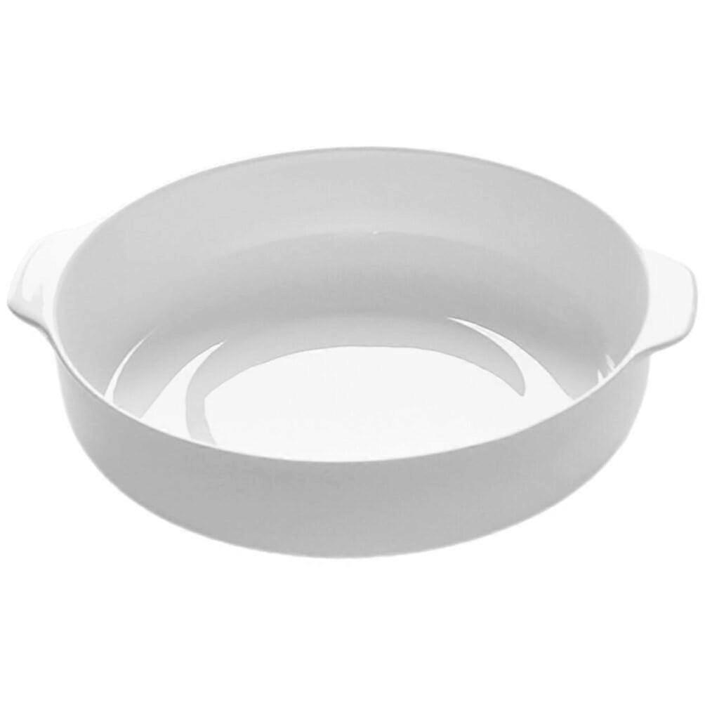 7 Inch White Ceramic Baking Dish with Double Handles, Scratch Resistant, Microwave Oven Safe
