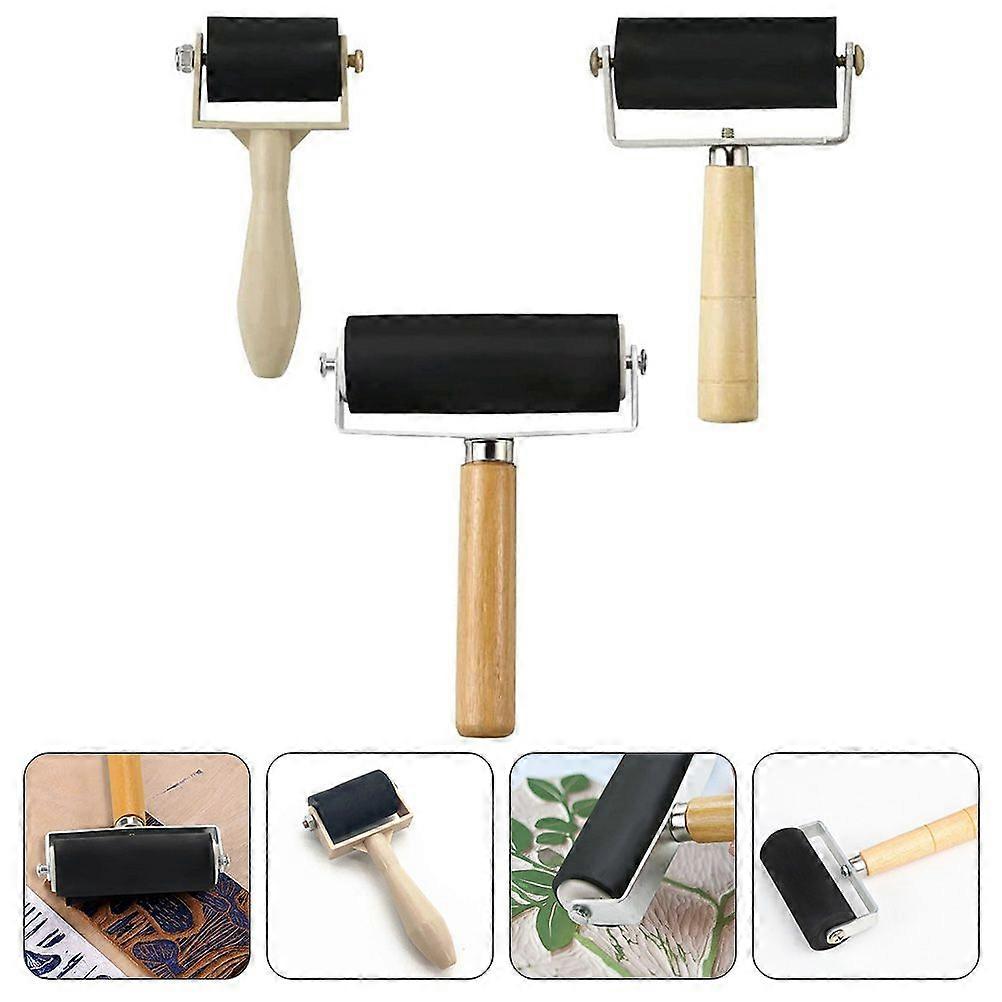 3Pcs Household Brayer Rollers Convenient Rubber Rollers Wear-resistant Craft Rollers