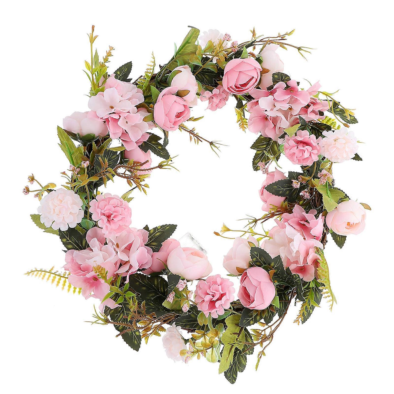 Summer Flower Wreath Artificial Flower Wreath for Decor with String Lights
