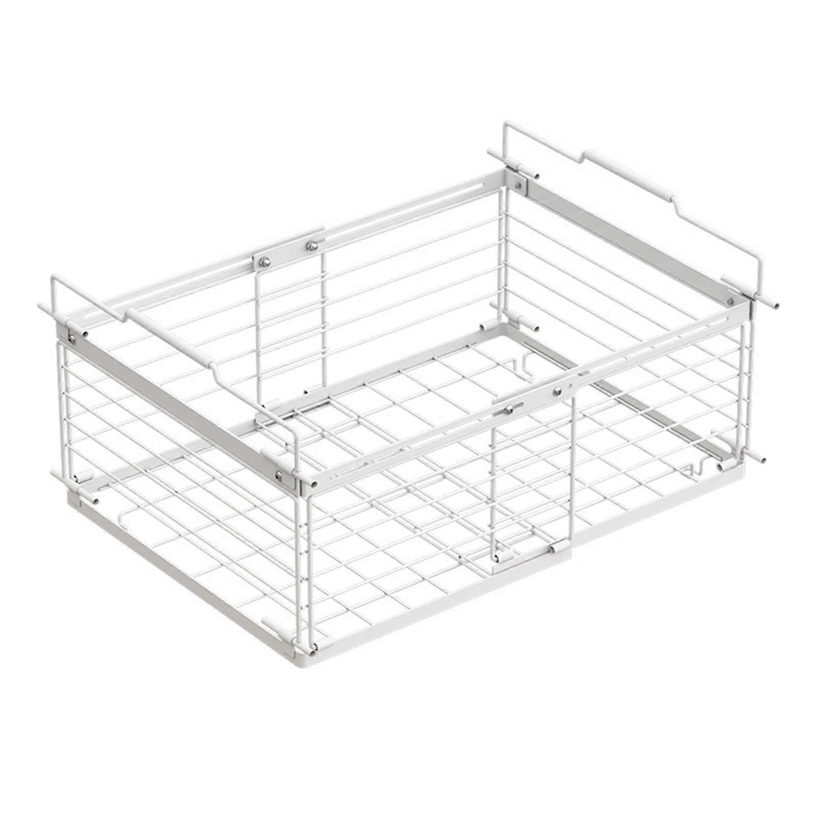 Adjustable Freezer Organizer Bin with Expandable Sliding Rails and Stackable Fridge Storage Basket White