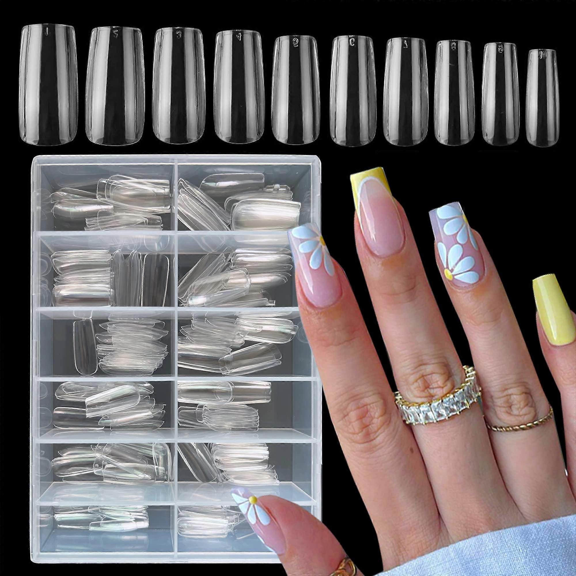 240pcs Gel Nail Tips Medium Square Full Cover Clear Soft Acrylic False Nails for Extension