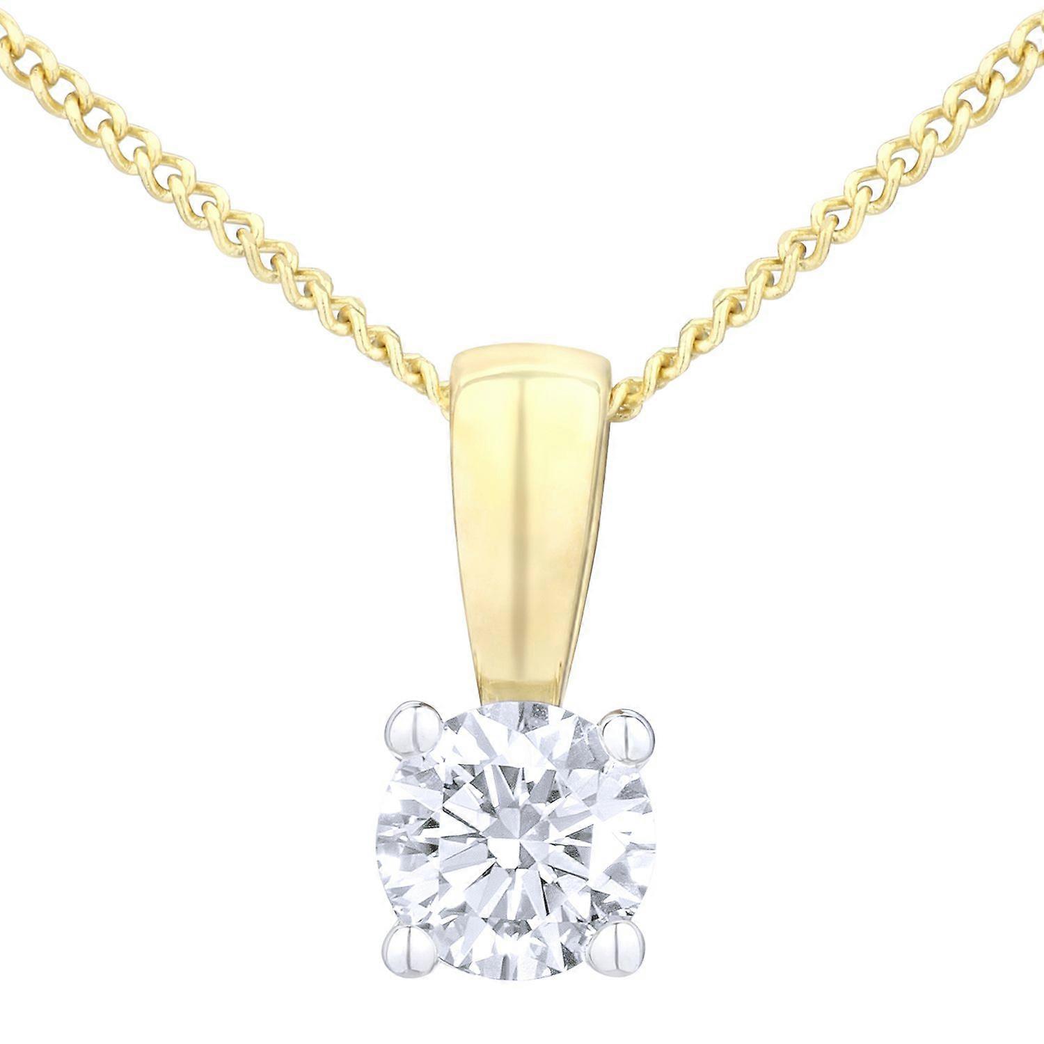 Jewelco London 18ct Yellow Gold Round 1/4ct Diamond Solitaire Pendant Necklace 18 inch 46cm
