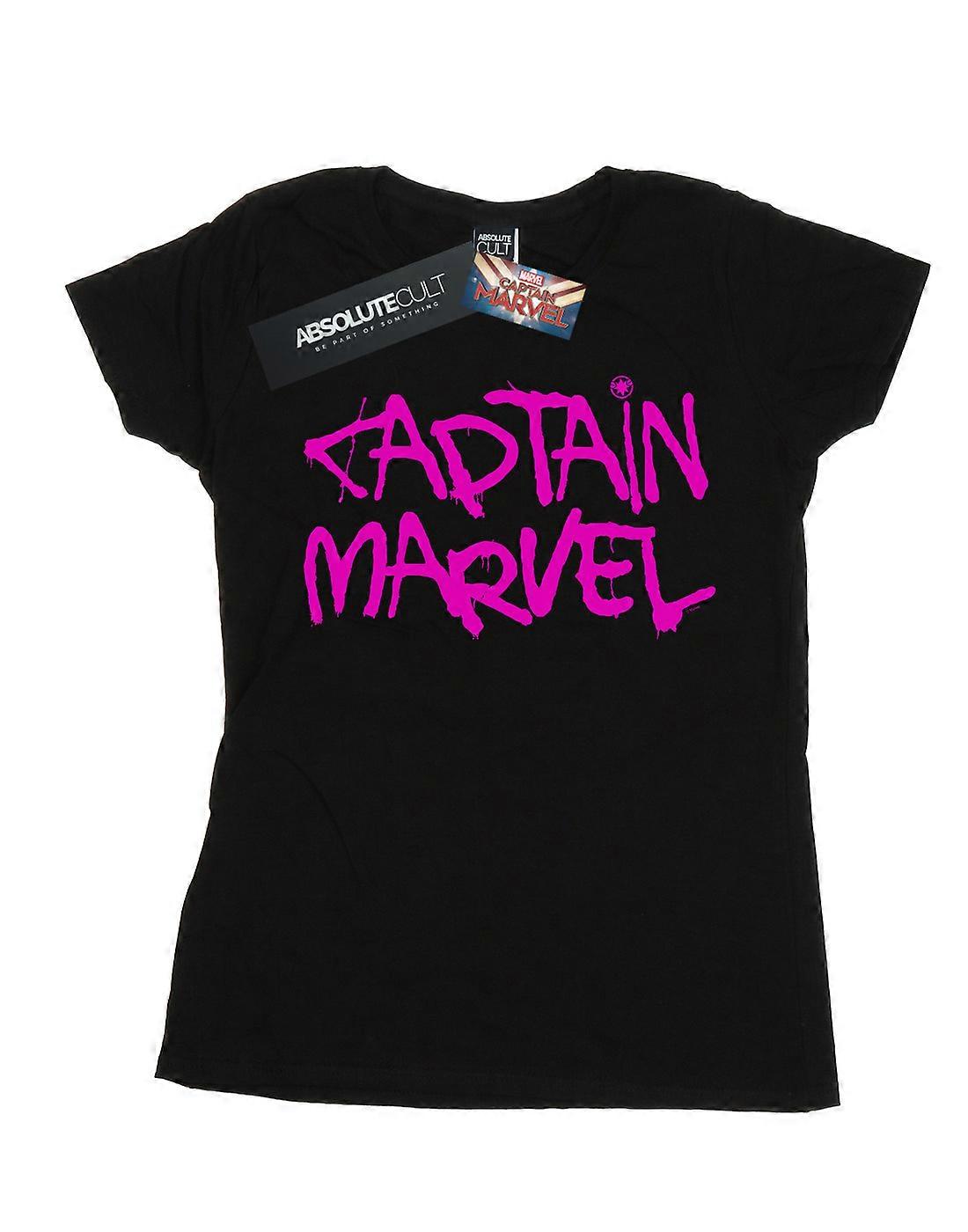 Marvel Women's Captain Marvel Spray Text T-Shirt