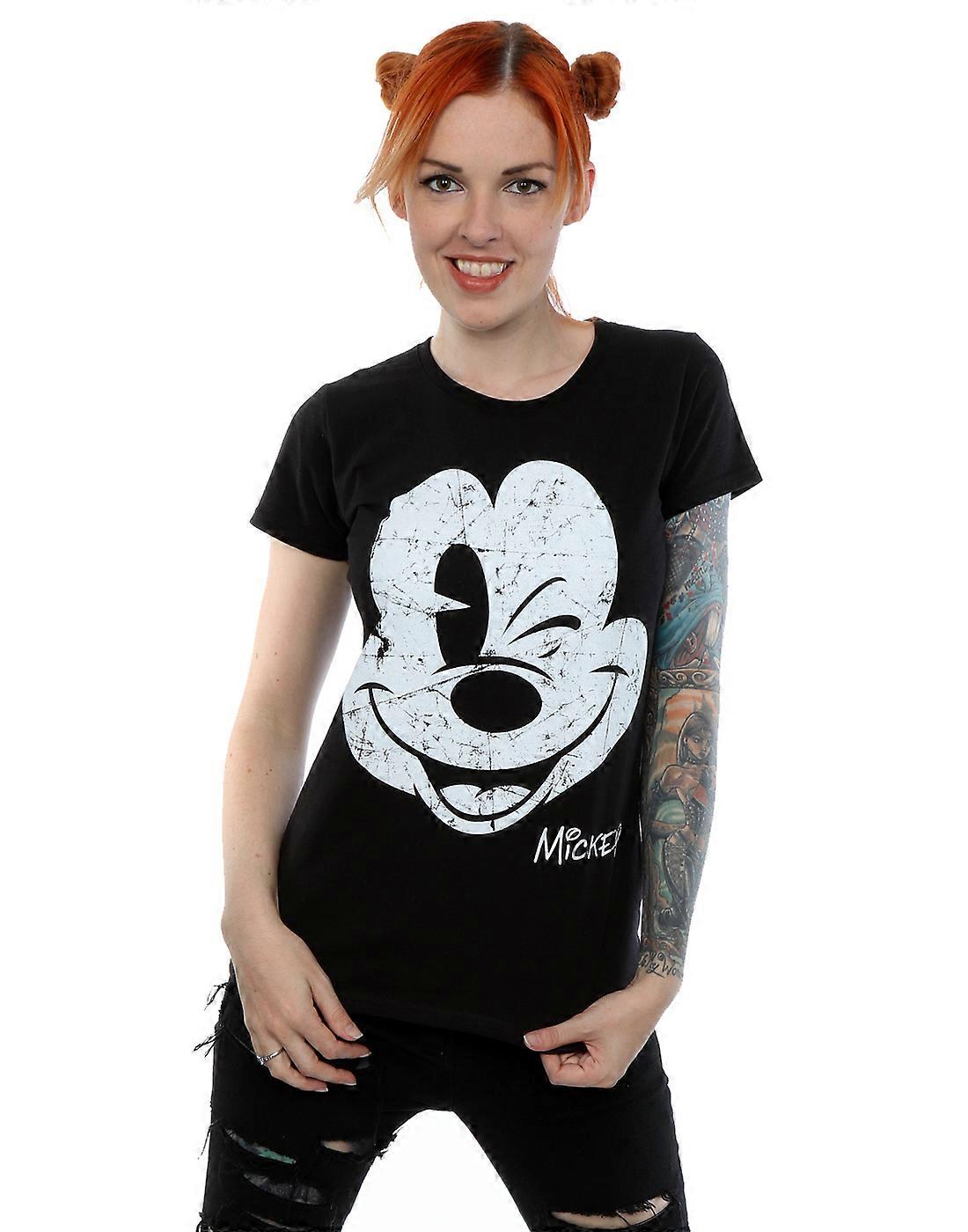 Disney Women's Mickey Mouse Distressed Face T-Shirt