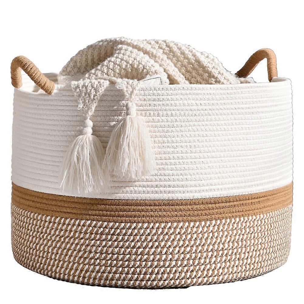 Large Cotton Rope Storage Basket for Laundry, Blankets, Nursery, Foldable and Spacious Design