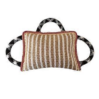 Durable Dog Bite Pillow with Three Handles for Puppy Tug of War Training Red and White