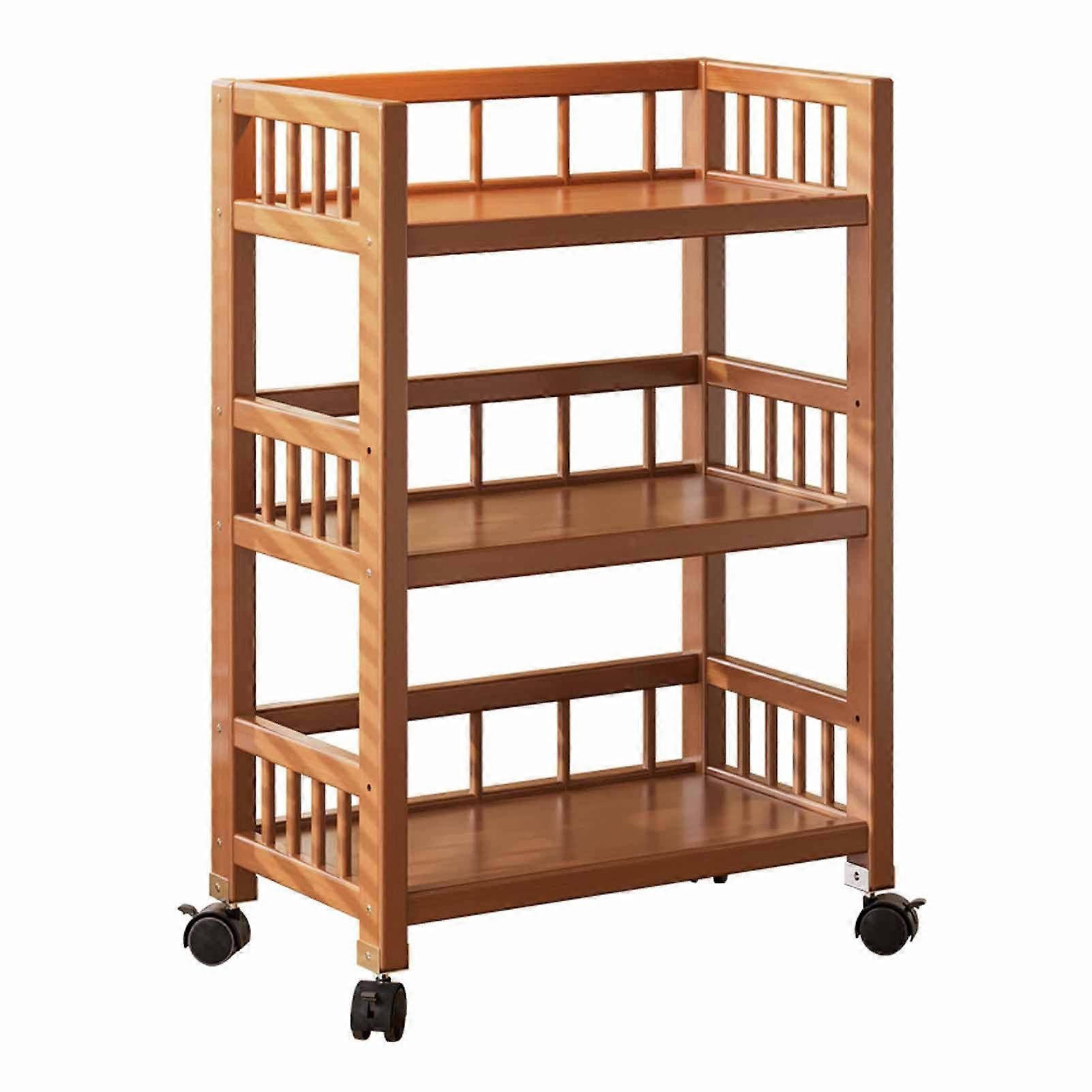 Bamboo Kitchen Island Cart with ThreeTier Storage, PullOut Drawer and Locking Wheels 70cm