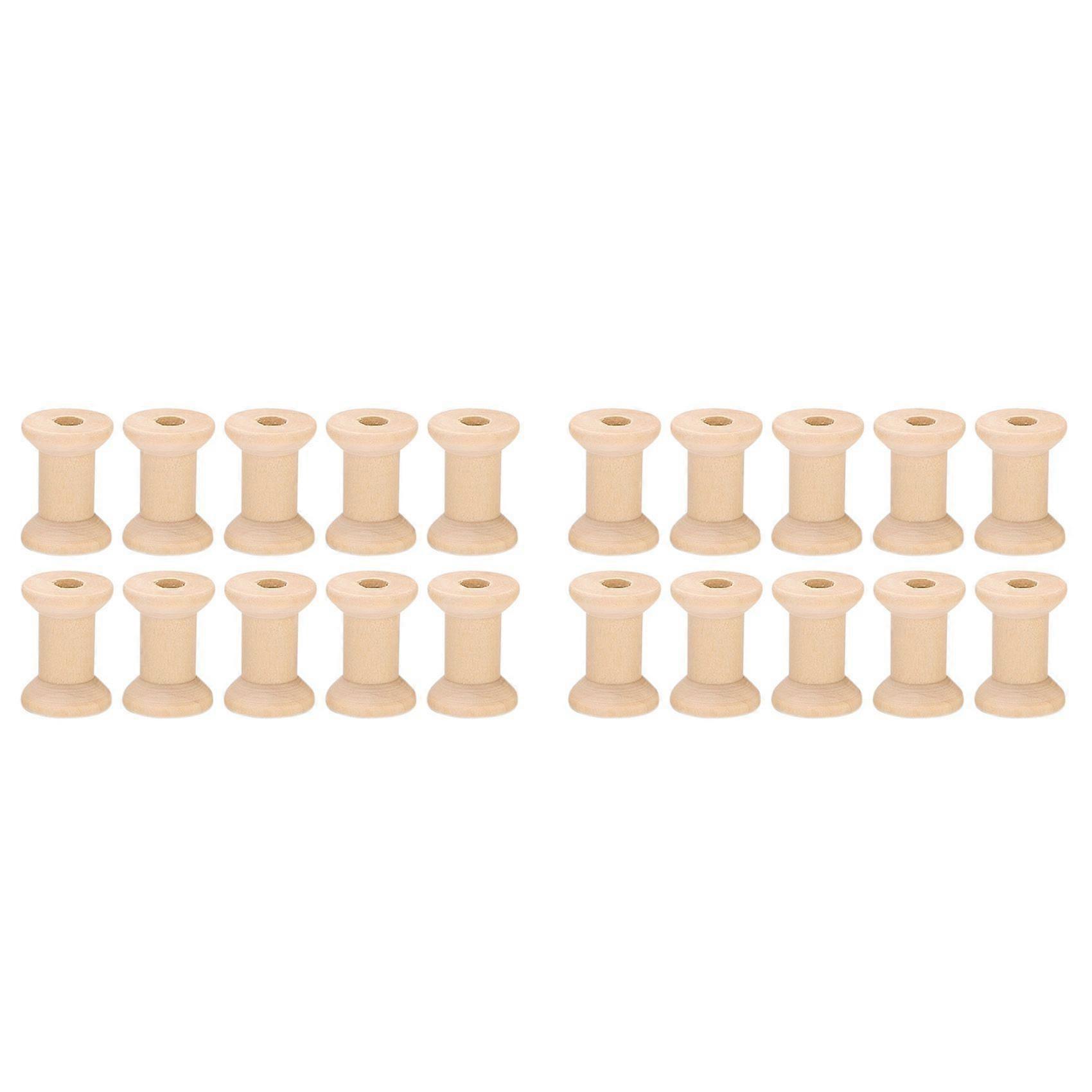 20Pcs Wooden Empty Thread Spools Natural Color 29Mm X23Mm