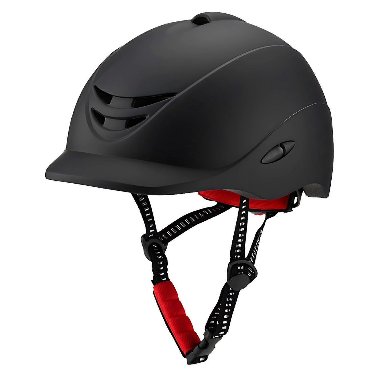 Matte Black Equestrian Helmet Size M with Adjustable Fit, ImpactResistant PC Shell, Breathable Liner