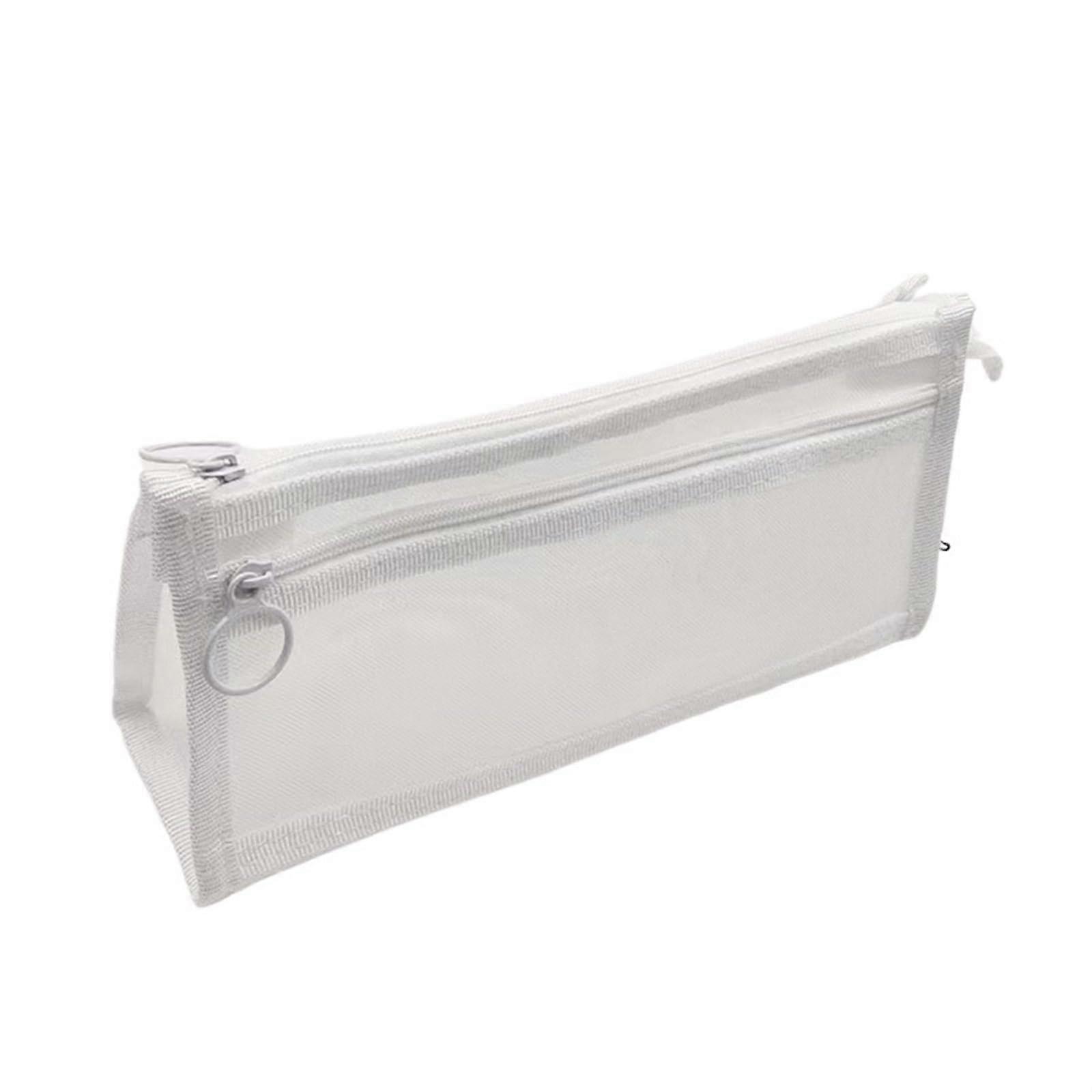 Double Layer Mesh Pencil Case Organizer with Transparent Quick View and DirtResistant White Nylon
