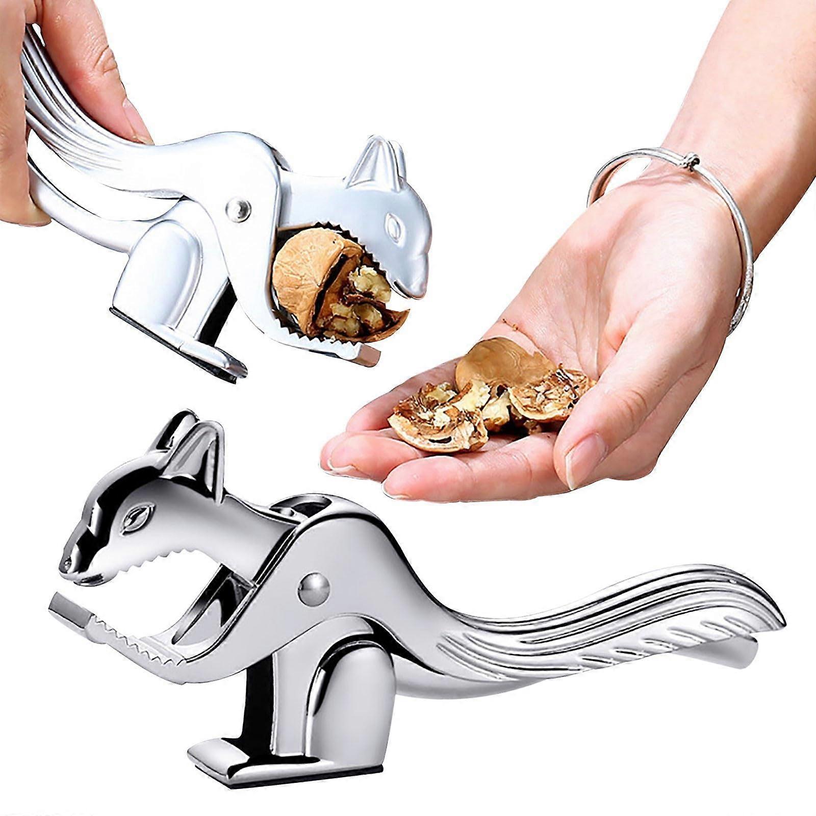 Zinc Alloy Squirrel Shape Nut Cracker Set, Heavy Duty Walnut Cracker with NonSlip Base, 2PC Silver