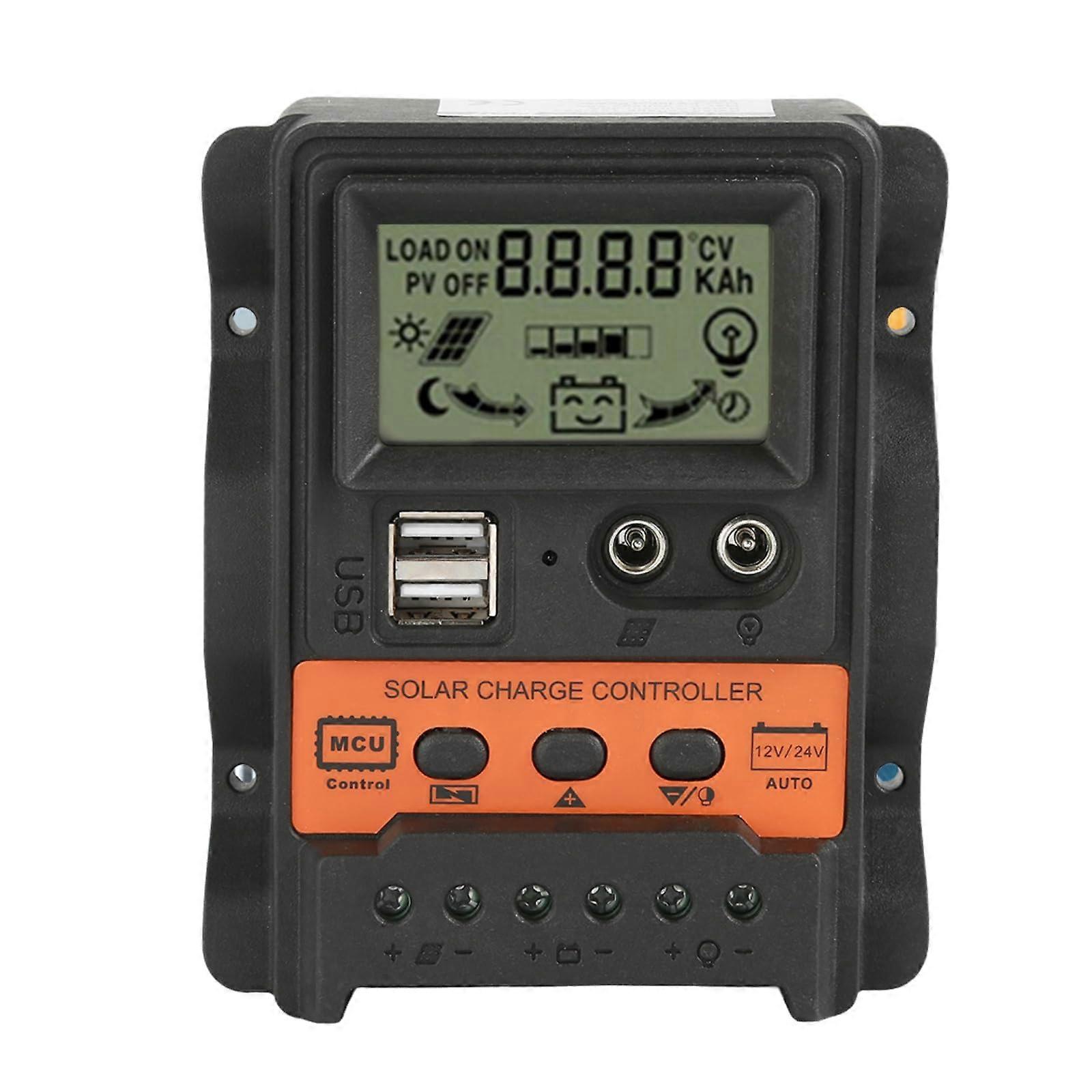 30A PWM Solar Charge Controller with Large LCD Display Dual USB 12V 24V for Off Grid Systems