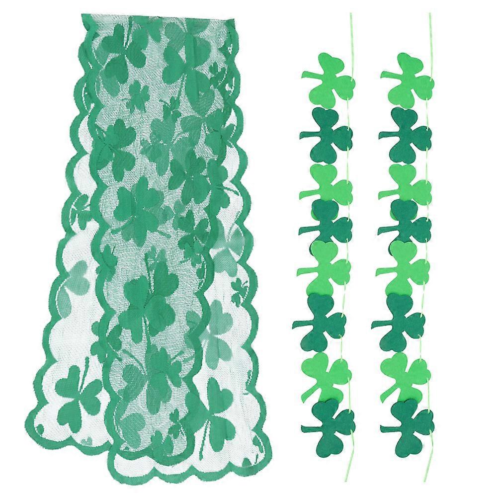 Green St Patrick Table Runner for Decoration Use with 4Sets Lace Banner