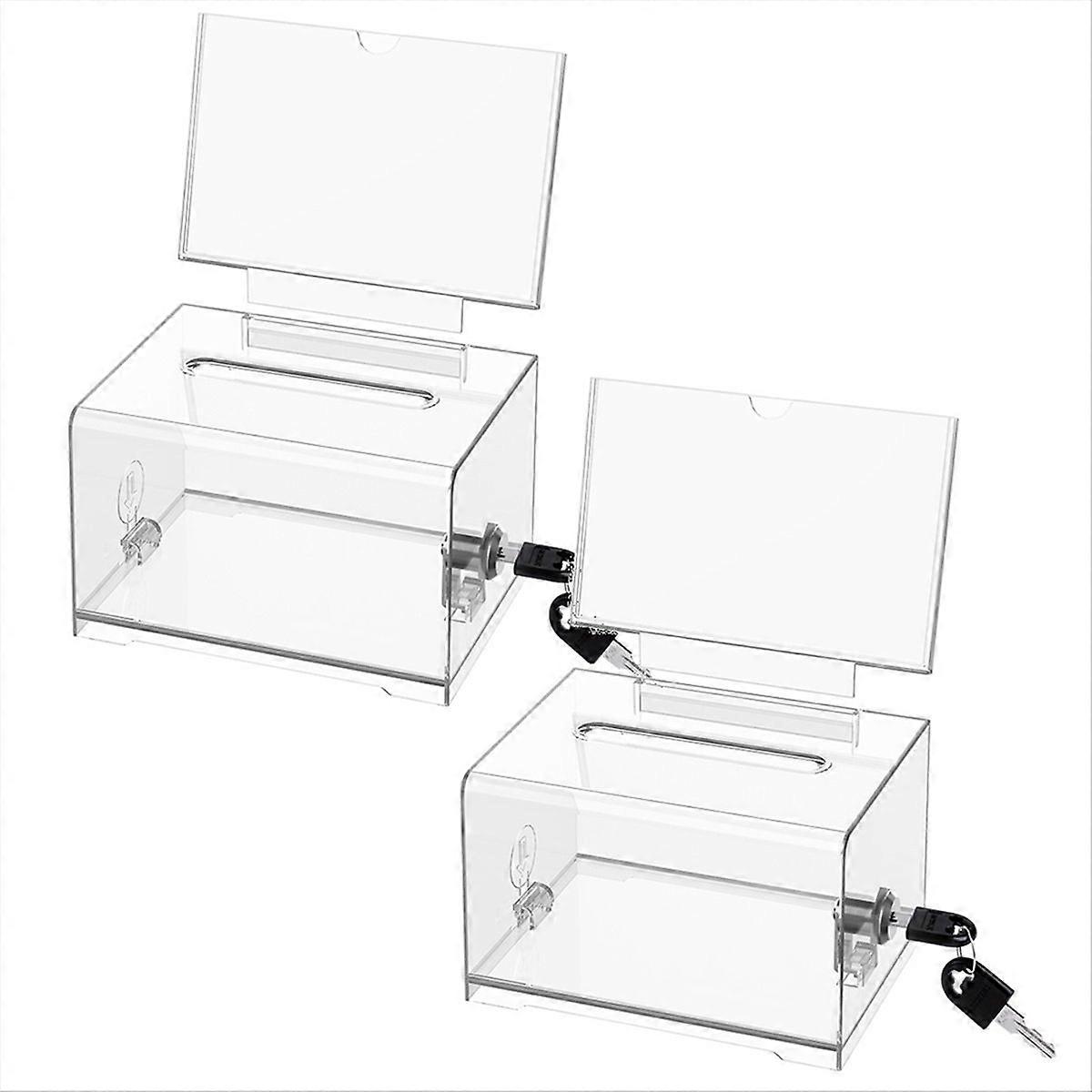 Clear Donation Box with Lock,2 Pack Ballot Box with Sign Holder