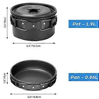 Camping Cookware Portable Pot Pan Cup Teaport Set-Black