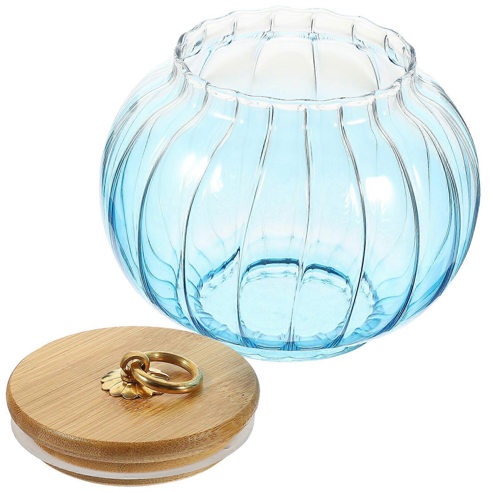 Blue Glass Jar Tea Canister for Storage Container with Lid Handle