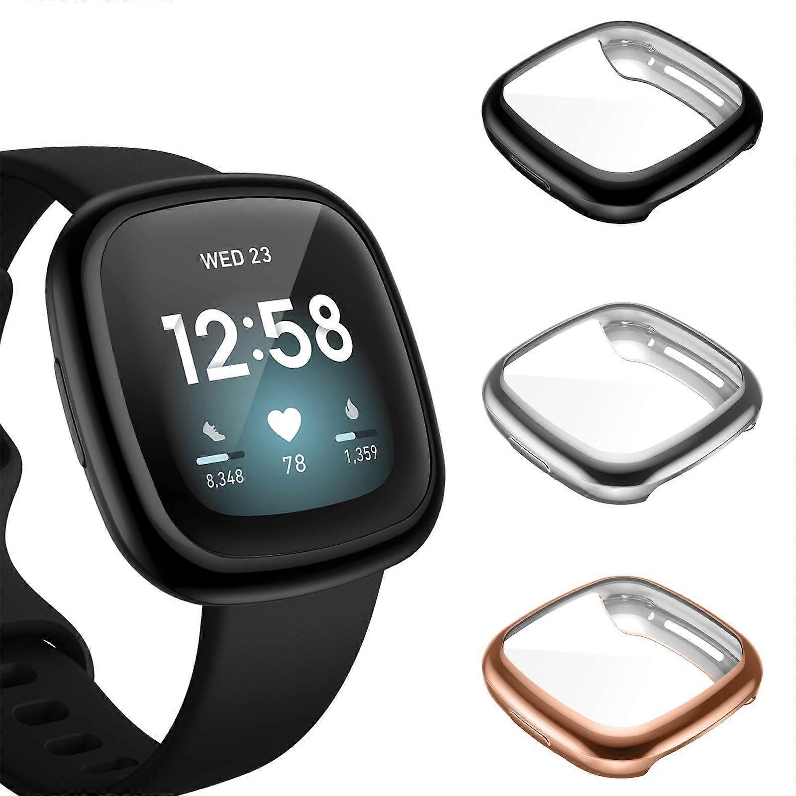 3Pack Screen Protector Case for Fitbit Sense and Versa 3, Full Coverage TPU Bumper with BuiltIn Guard