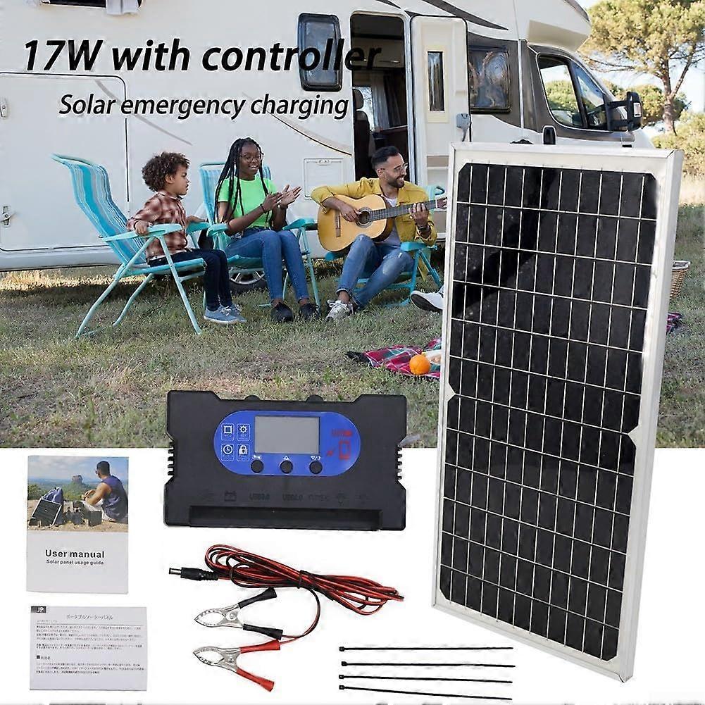 17W Portable Monocrystalline Solar Panel with Controller, Waterproof Fast Charge for RV Camping
