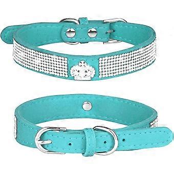 Rhinestone Dog Collar, Cute Dazzling Sparkling Soft Suede Leather Dog Cat Rhinestone Collar Crystal Diamond Pet Dog Puppy Collar