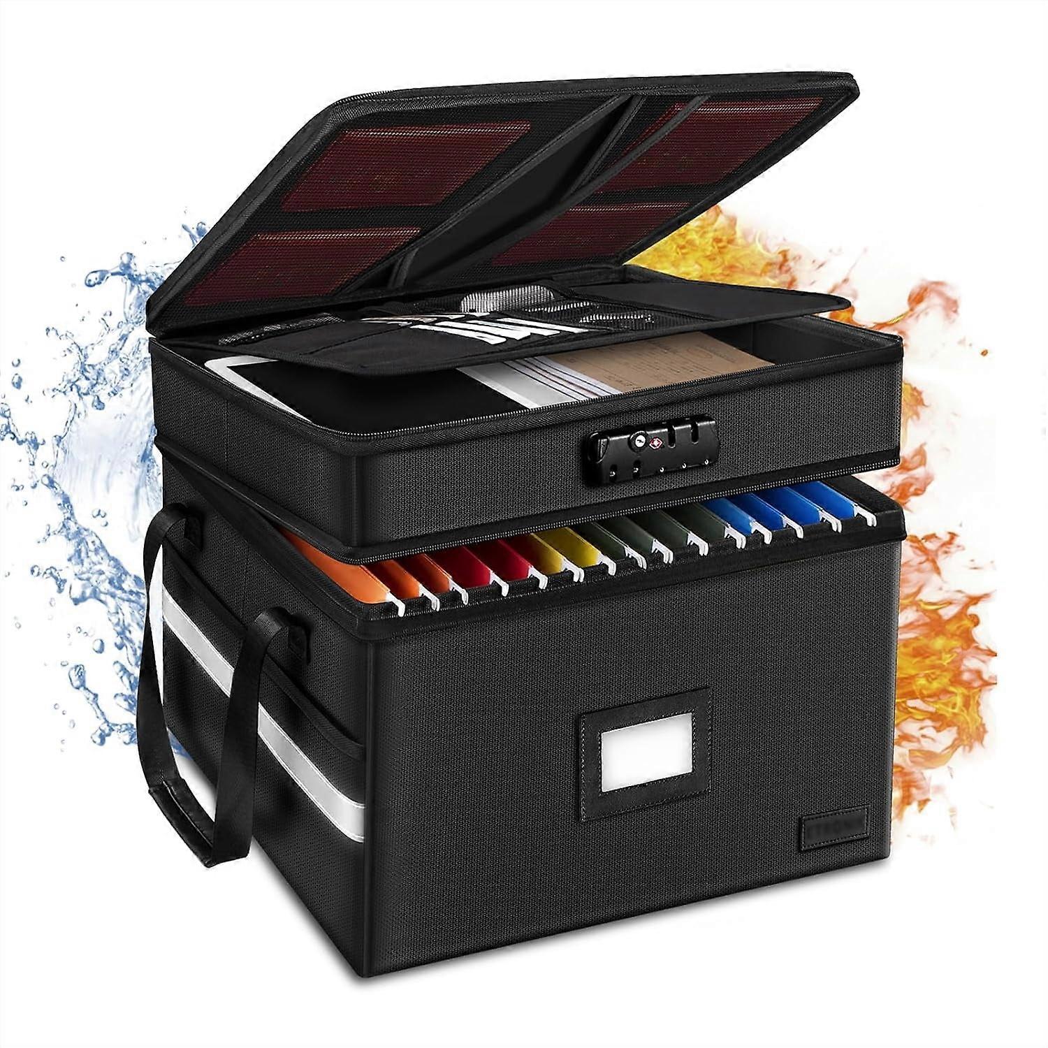 Fireproof Document Box with Lock, 2 Layer File Cabinet with 5 Tab Inserts,Office File Storage