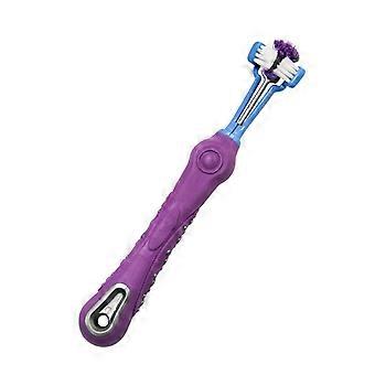 Triple Head Dog Toothbrush with Soft Bristles for Dental Care, Non‑Slip Handle, Purple