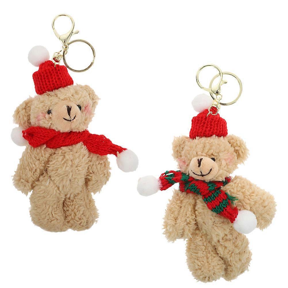Brown Plush Bear Doll Key Ring for Decorating 2Pcs Collection