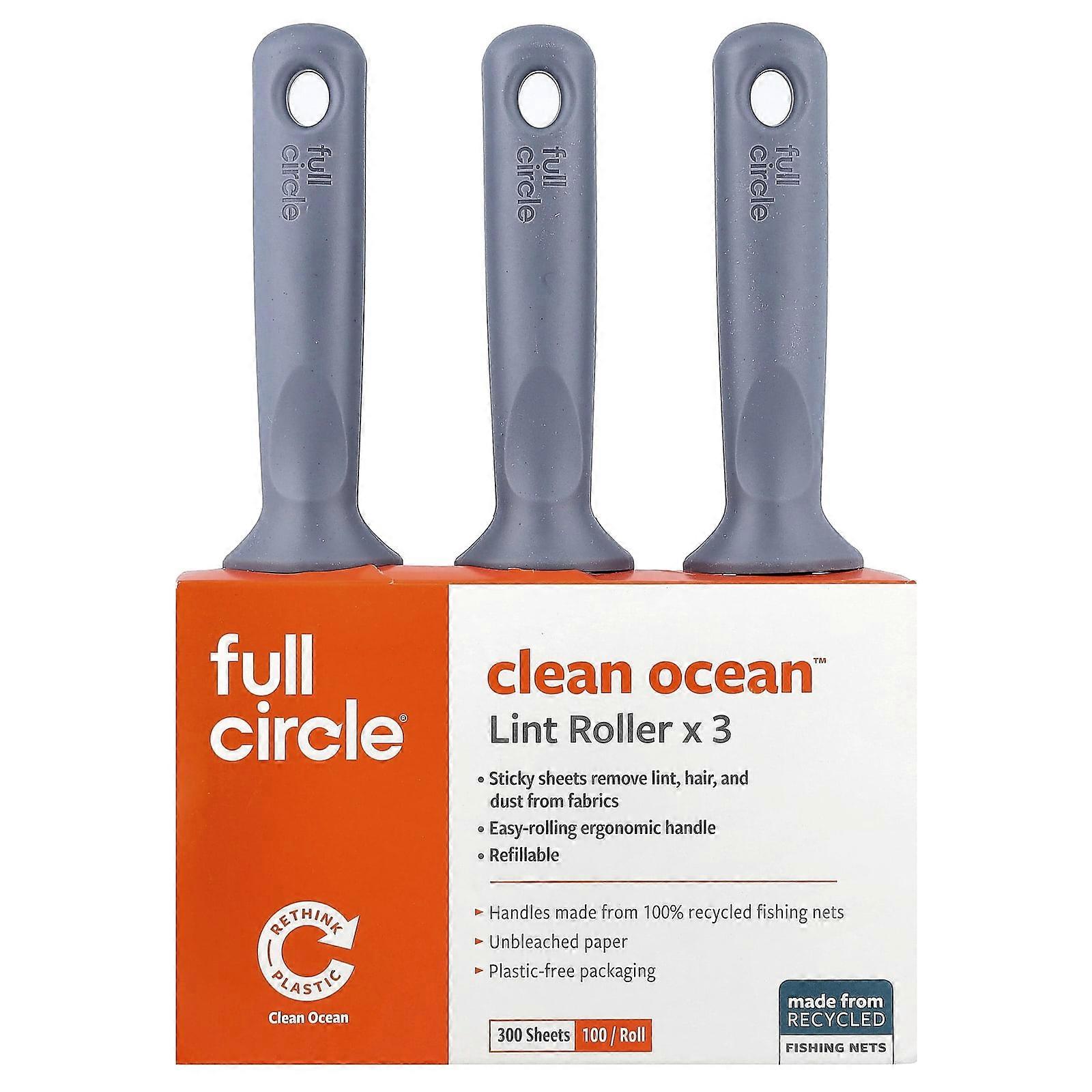 Full Circle, Clean Ocean™ Lint Roller, 3 Rolls, 100 Sheets Each, 2-Pack