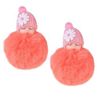 Pompom Keychian Fluffy Bag Pendant for Decor 2Pcs Watermelon Red