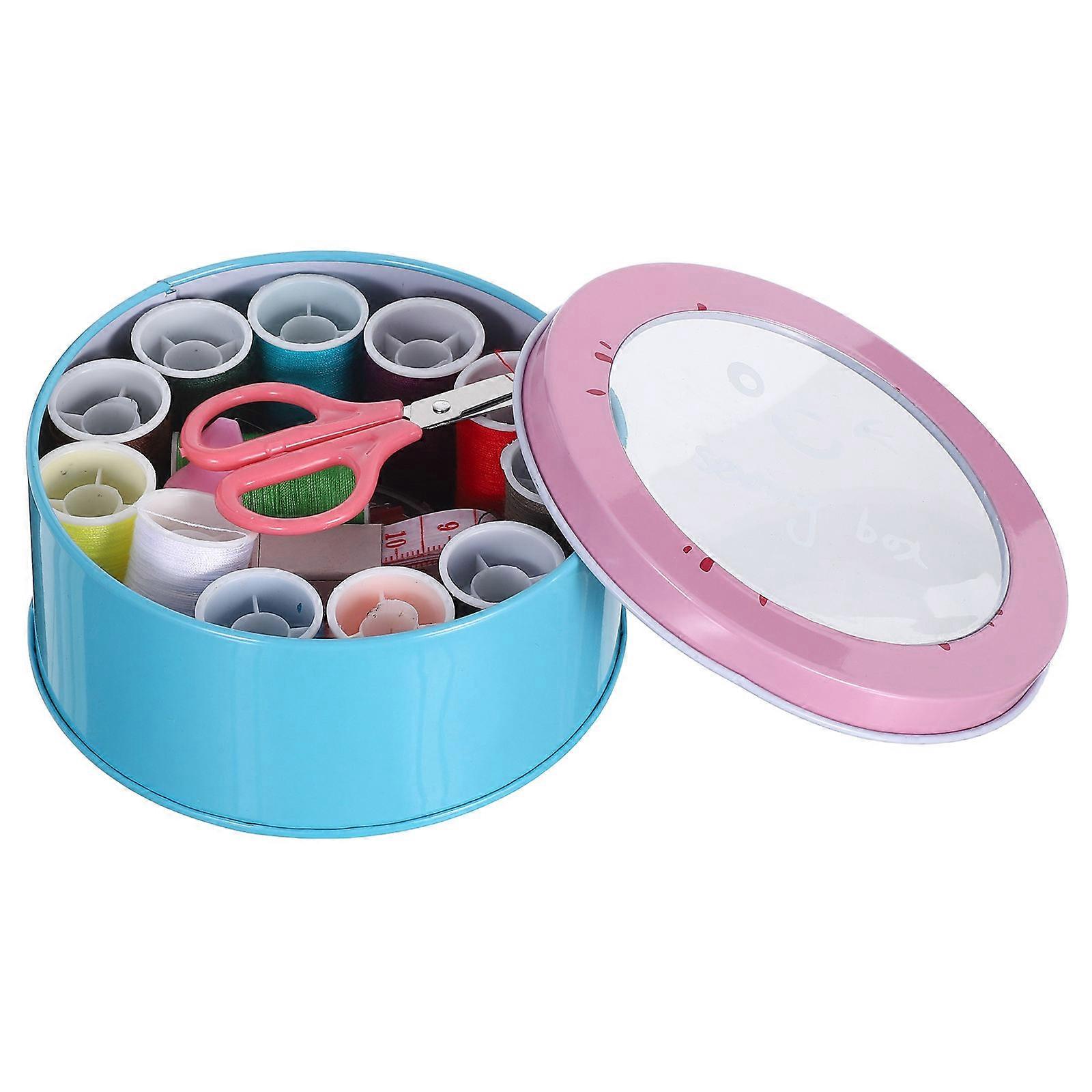 Household Sewing Kit Round Iron Thread Case for Beginners 3Sets