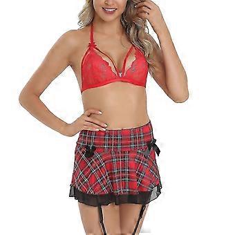 Plaid Uniform Suit Lace Up Sexy Underwear Sexy Underwear Lace Pajamas
