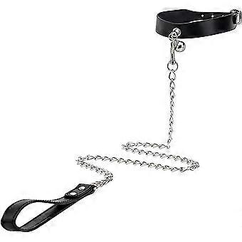 Choker Necklace PU Leather with Bell Punk Rock Collar Adjustable Size Collar Choker Necklace with Bell and Durable Detachable Leash Chain - -